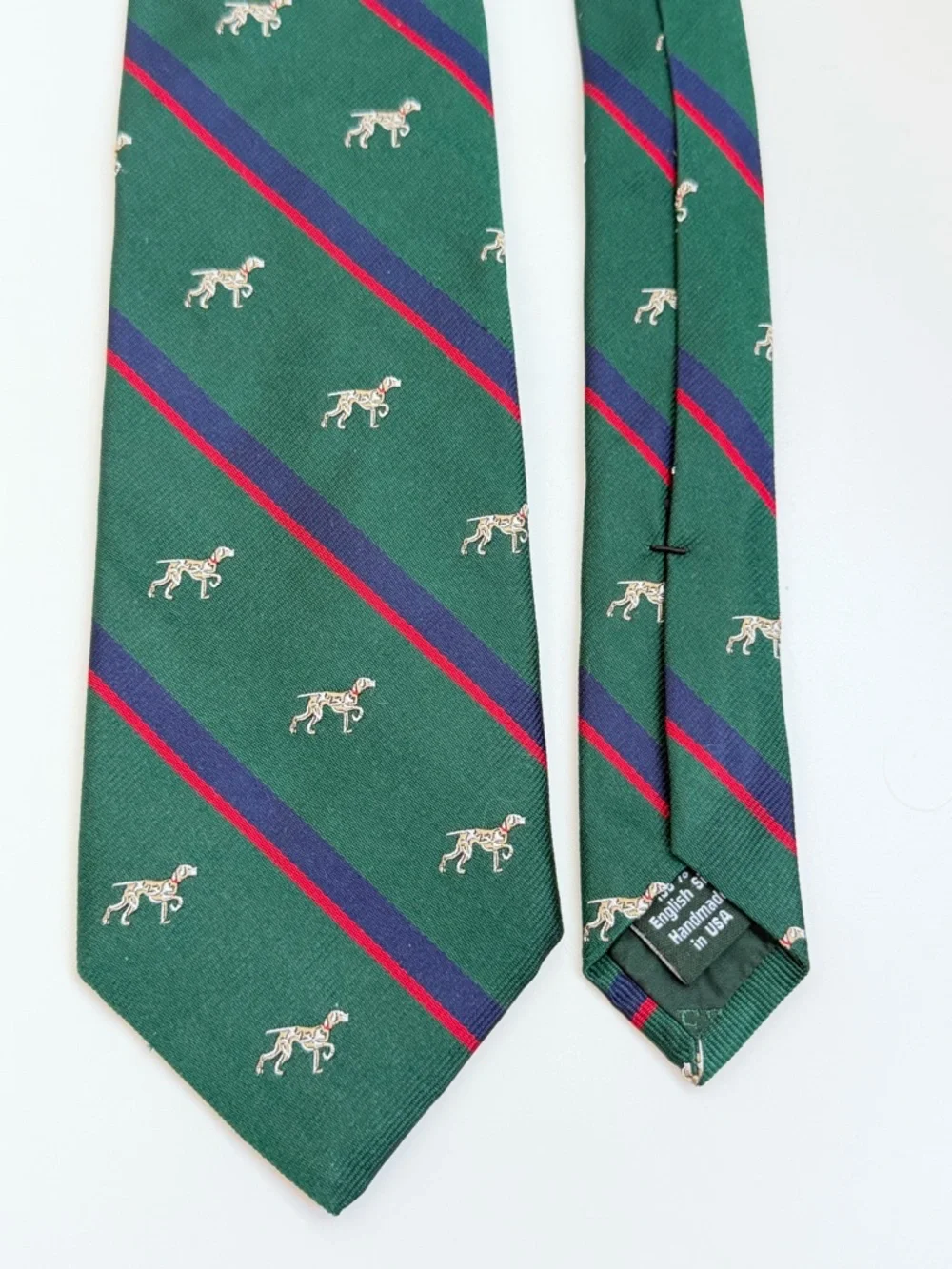 J Crew Silk Tie Green Dog Print English Novelty Preppy Ivy League‎ Necktie